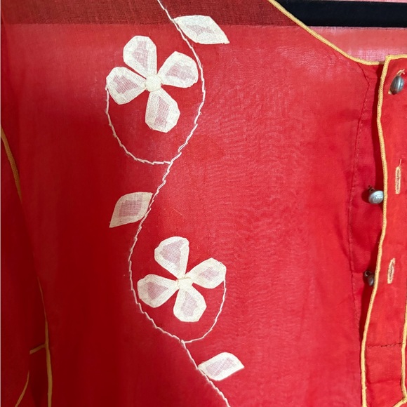 Elegant Red Floral Embroidered Long Sleeve Dress - Picture 2 of 12